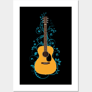 Natural Concert Acoustic Guitar Flowering Vines Posters and Art